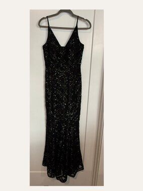 Eliza J Black Sequin Maxi Dress Size 4 V Neck Formal Evening Gown